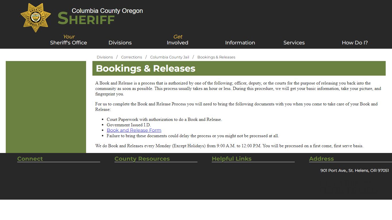 Columbia County Oregon Sheriff - Bookings & Releases