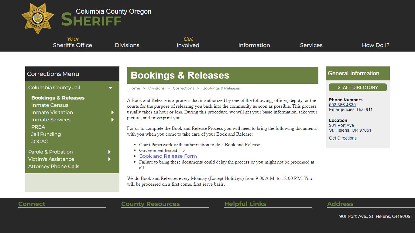 Columbia County Oregon Sheriff - Bookings & Releases